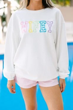 Wifey White Rainbow Embroidered Corded Sweatshirt -ANINE BING Shop 108007.Bride White Rainbow Embroidered Corded Sweatshirt copy 2