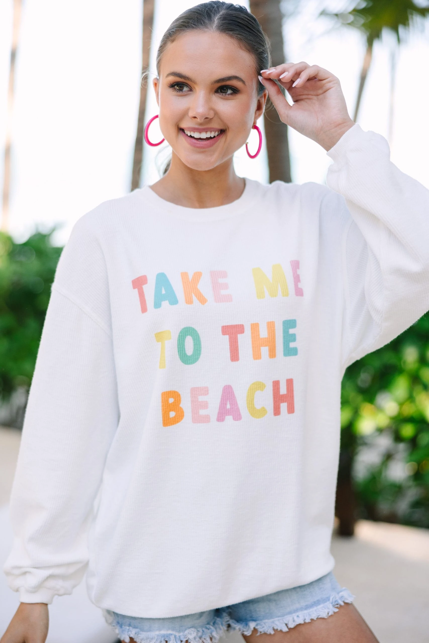 To The Beach White Graphic Corded Sweatshirt 3 To The Beach White Graphic Corded Sweatshirt
