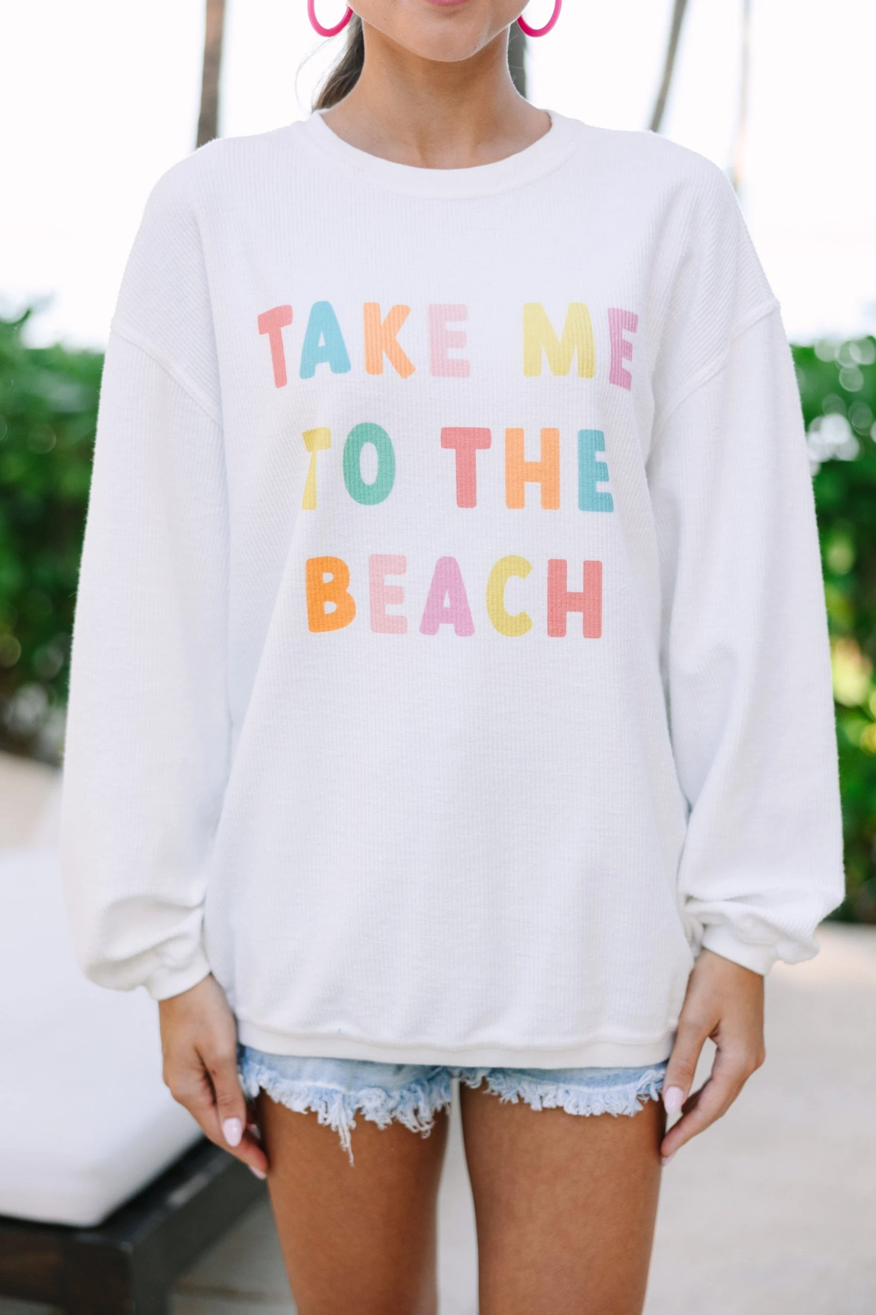 To The Beach White Graphic Corded Sweatshirt 5 To The Beach White Graphic Corded Sweatshirt - Image 3