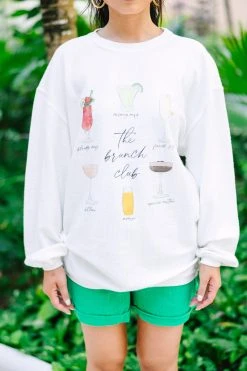 The Brunch Club White Graphic Corded Sweatshirt -ANINE BING Shop 108510.The Brunch Club White Graphic Corded Sweatshirt