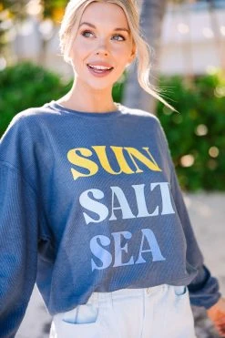 Sun Salt Sea Navy Blue Graphic Corded Sweatshirt