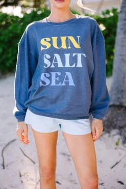 Sun Salt Sea Navy Blue Graphic Corded Sweatshirt -ANINE BING Shop 108512.Sun Salt Sea Navy Blue Graphic Corded Sweatshirt copy 2