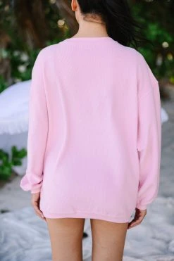 Trip To Paradise Blush Pink Graphic Corded Sweatshirt -ANINE BING Shop 108514.Trip To Paradise Blush Pink Graphic Corded Sweatshirt