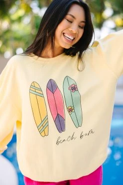 Beach Bum Yellow Graphic Corded Sweatshirt
