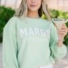 Margs Por Favor Melon Green Graphic Corded Sweatshirt -ANINE BING Shop 108516.Margs Por Favor Melon Green Graphic Corded Sweatshirt copy 1