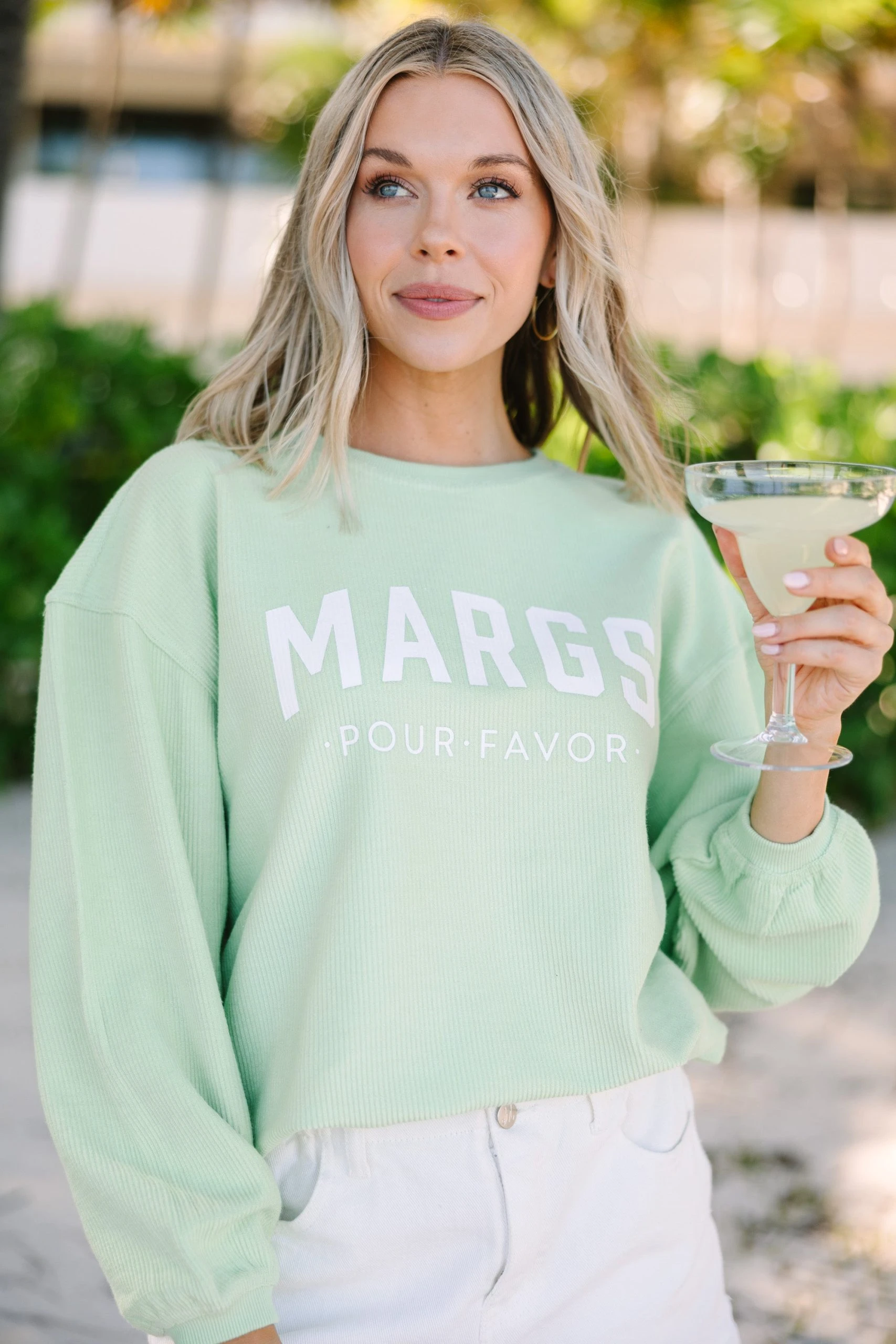 Margs Por Favor Melon Green Graphic Corded Sweatshirt 3 Margs Por Favor Melon Green Graphic Corded Sweatshirt