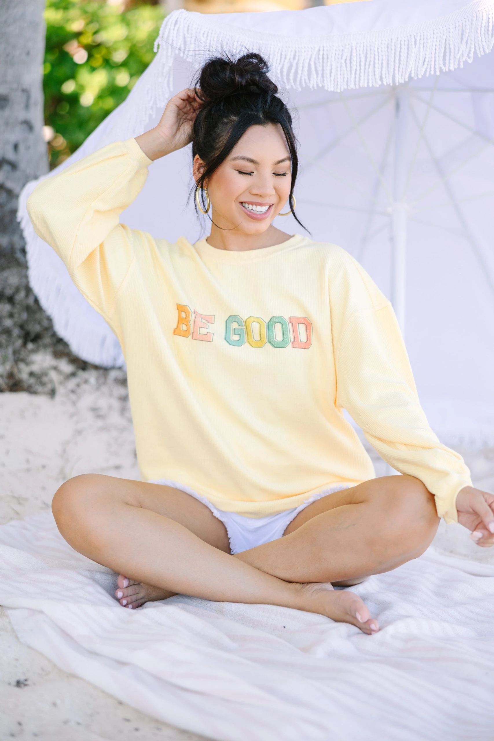 Be Good Yellow Graphic Corded Sweatshirt 3 Be Good Yellow Graphic Corded Sweatshirt