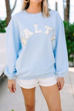 Salty Faded Light Blue Varsity Corded Sweatshirt -ANINE BING Shop 108528.Salty Faded Light Blue Varsity Corded Sweatshirt copy 2