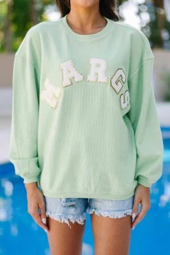 Margs Melon Green Varsity Corded Sweatshirt -ANINE BING Shop 108529.Margs Por Favor Melon Green Varsity Corded Sweatshirt copy 2