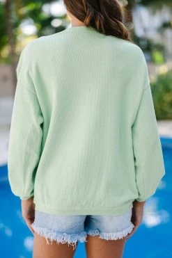 Margs Melon Green Varsity Corded Sweatshirt -ANINE BING Shop 108529.Margs Por Favor Melon Green Varsity Corded Sweatshirt copy 3