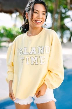 Island Time Yellow Varsity Corded Sweatshirt