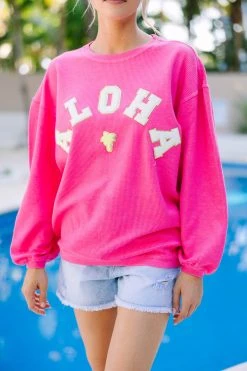 Aloha Fuchsia Pink Varsity Corded Sweatshirt -ANINE BING Shop 108534.Aloha Fuchsia Pink Varsity Corded Sweatshirt copy 2