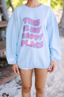 My Happy Place Light Blue Graphic Corded Sweatshirt -ANINE BING Shop 108611.My Happy Place Light Blue Graphic Corded Sweatshirt copy 2