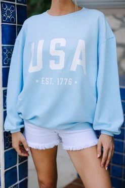 Est. 1776 Baby Blue Graphic Corded Sweatshirt -ANINE BING Shop 108651.Est . 1776 Baby Blue Graphic Corded Sweatshirt copy 2
