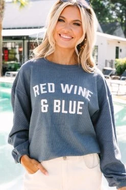 Red Wine And Blue Navy Blue Corded Sweatshirt