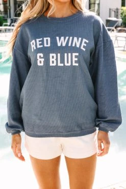 Red Wine And Blue Navy Blue Corded Sweatshirt -ANINE BING Shop 108652.Red Wine and Blue Navy Blue Corded Sweatshirt copy 2
