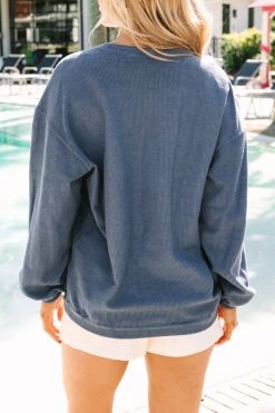 Red Wine And Blue Navy Blue Corded Sweatshirt -ANINE BING Shop 108652.Red Wine and Blue Navy Blue Corded Sweatshirt copy 3