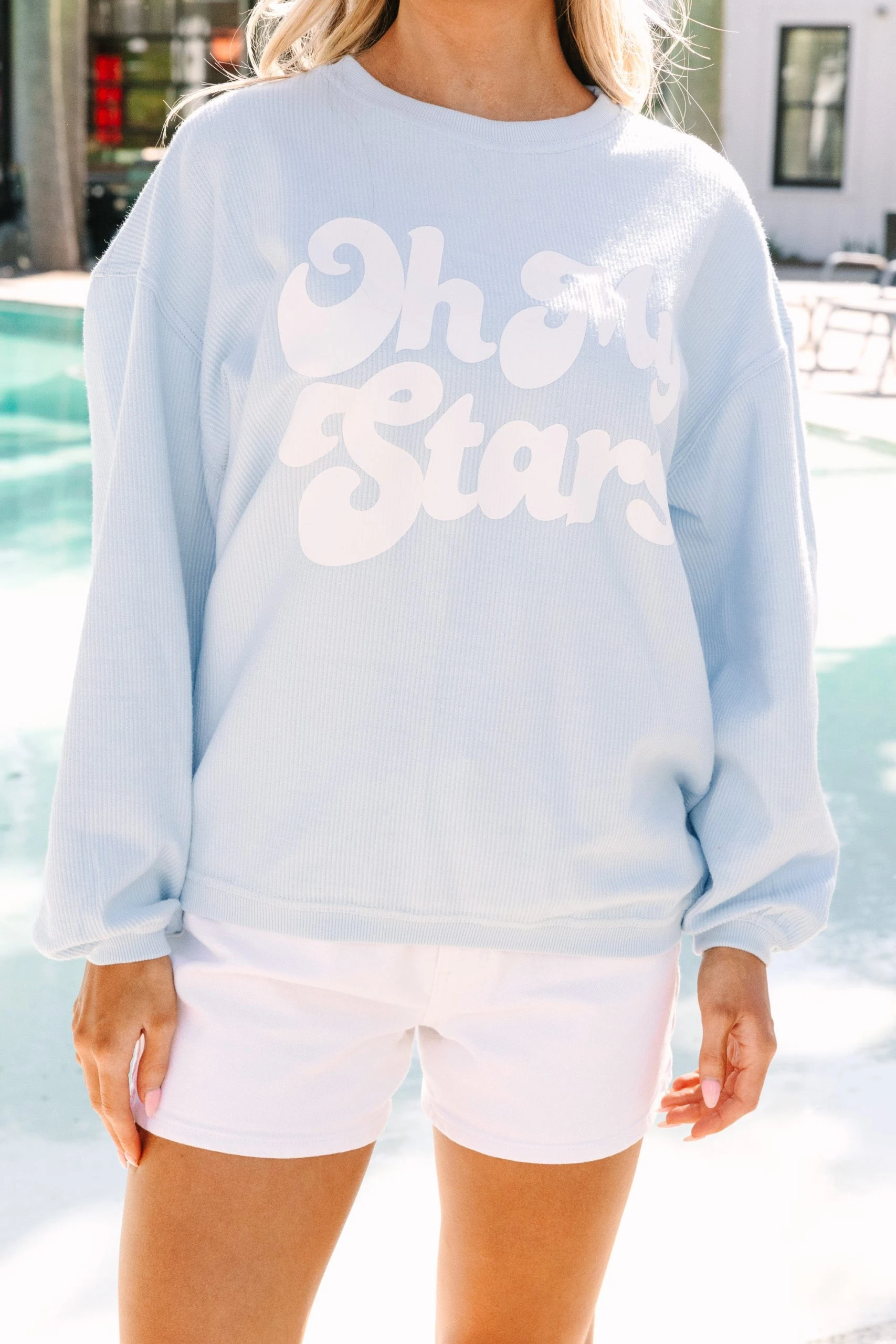 Oh My Stars Light Blue Graphic Corded Sweatshirt 5 Oh My Stars Light Blue Graphic Corded Sweatshirt - Image 3