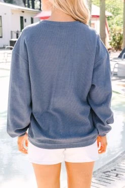 USA Navy Blue Corded Graphic Sweatshirt 9 USA Navy Blue Corded Graphic Sweatshirt -ANINE BING Shop 108654.USA Navy Blue Corded Graphic Sweatshirt copy 1