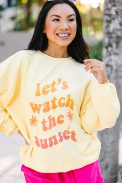 Let's Watch The Sunset Yellow Graphic Corded Sweatshirt