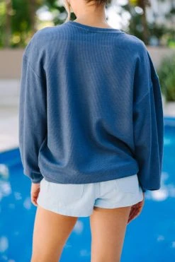 Wanderlust Navy Blue Graphic Corded Sweatshirt -ANINE BING Shop 109500.Wanderlust Navy Blue Graphic Corded Sweatshirt copy 3