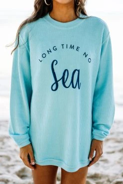 Long Time No Sea Aqua Blue Graphic Corded Sweatshirt -ANINE BING Shop 91134.LongTimeNoSeaAquaCordedSweatshirt copy 2