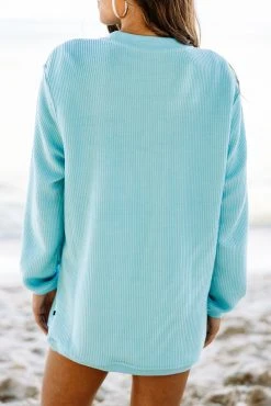 Long Time No Sea Aqua Blue Graphic Corded Sweatshirt -ANINE BING Shop 91134.LongTimeNoSeaAquaCordedSweatshirt copy 3