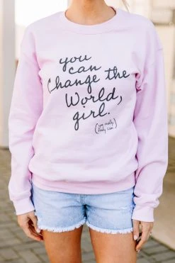 You Can Change The World Light Pink Graphic Sweatshirt -ANINE BING Shop 99680.youcanchangetheworld.0