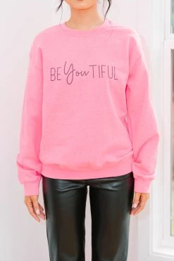 Be-You-tiful Safety Pink Graphic Sweatshirt -ANINE BING Shop 99764.Be You tiful Safety Pink Graphic Sweatshirt copy 1