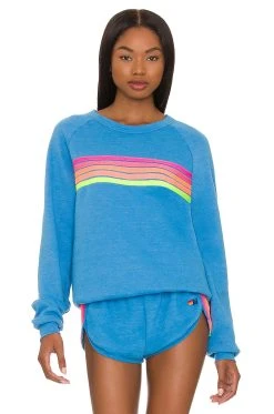5 Stripe Crewneck Sweatshirt Ocean, Neon Pink, & Yellow