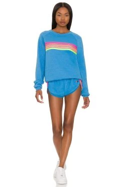 5 Stripe Crewneck Sweatshirt Ocean, Neon Pink, & Yellow 9 5 Stripe Crewneck Sweatshirt Ocean, Neon Pink, & Yellow -ANINE BING Shop ANAT WK41 V4