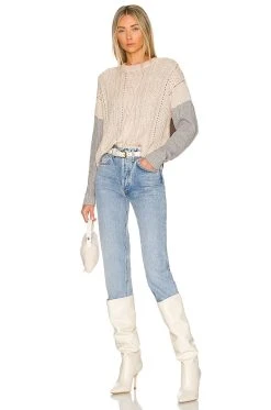 Color Block Cropped Cable Crew Natural, Sweatshirt, & Rye -ANINE BING Shop AUTU WK857 V4