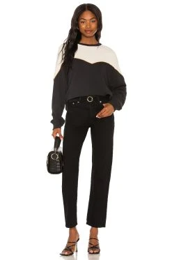 The Western Teammate Sweatshirt Black & Cream Color Block 9 The Western Teammate Sweatshirt Black & Cream Color Block -ANINE BING Shop GREA WK143 V4