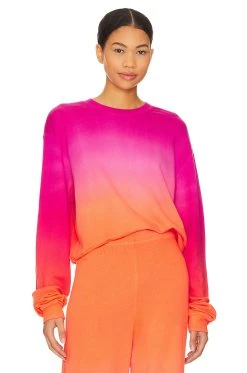 Exon Drop Shoulder Crop Pullover Sweatshirt Sunset Sorbet