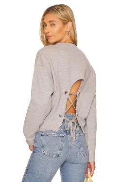 Demi French Terry Vintage Washed Lace Up Sweatshirt Vintage Heather Grey