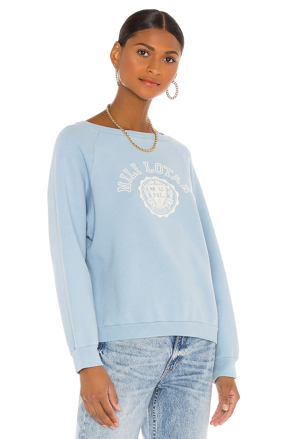 NILI LOTAN Crest Crew Neck Sweatshirt Light Blue 4 NILI LOTAN Crest Crew Neck Sweatshirt Light Blue - Image 2